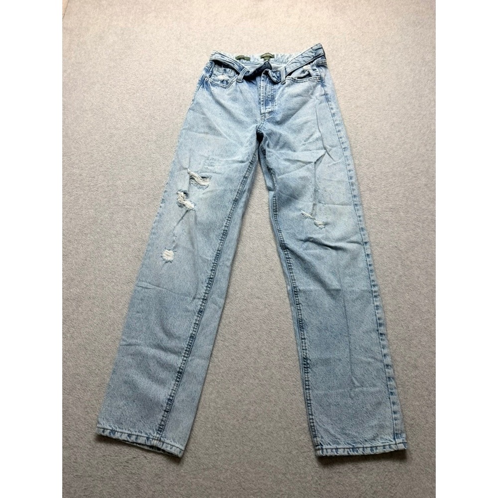 Wild Fable Womens Size 2 Light Wash Distressed High Rise Straight Leg Jeans Blue